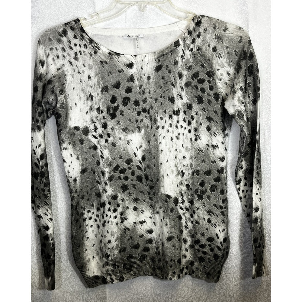 Womens Vila Milano Animal Print Long Sleeve Sweater Gray Pullover Sz 36 B Med